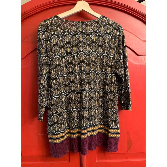 J. Jill Size Medium Women's Tunic Style Blouse Shirt Pattern Buttons 3/4 Length - Picture 3 of 3